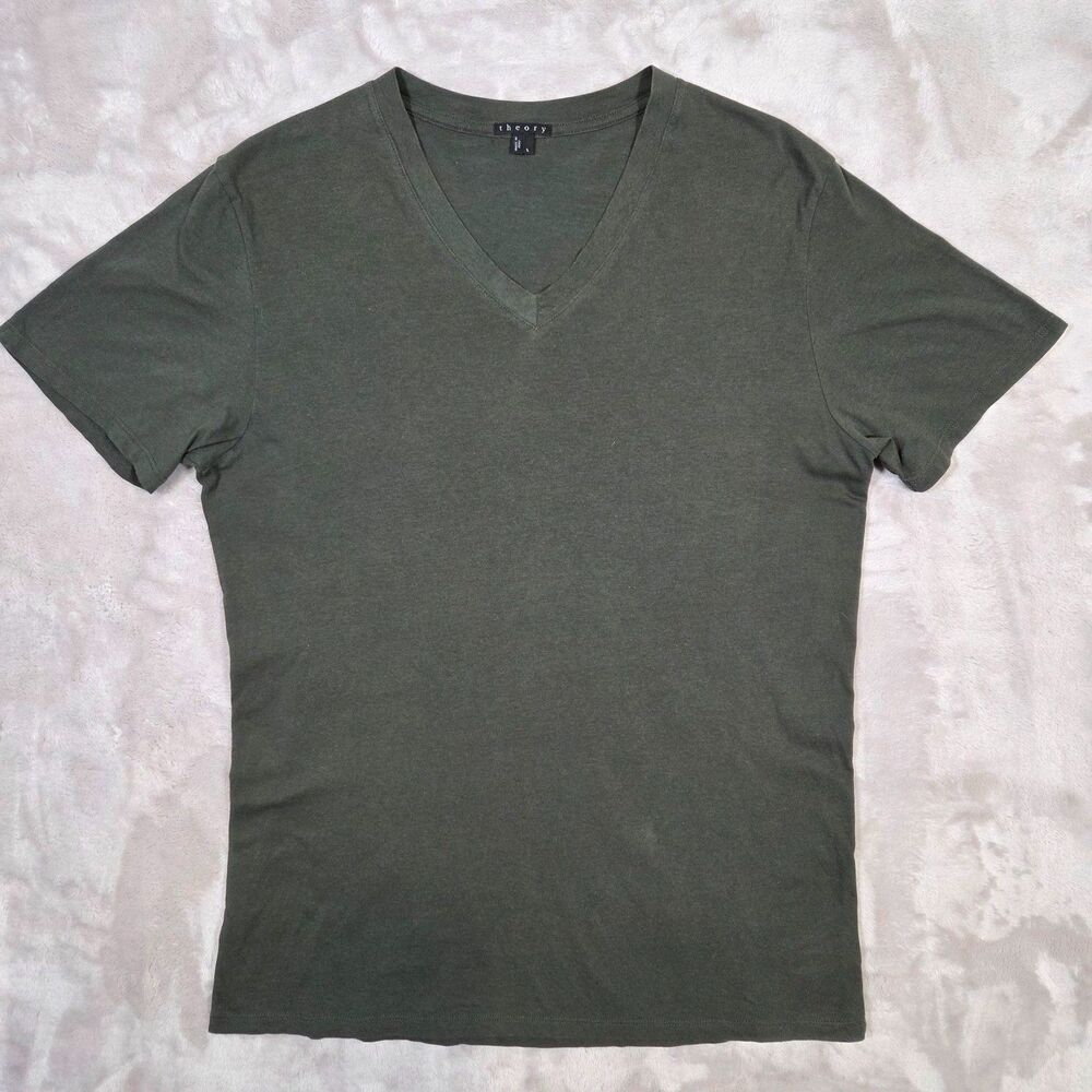 Theory Pima Cotton V-Neck T-Shirt Mens L Forest Green Peru Minimalist Luxury